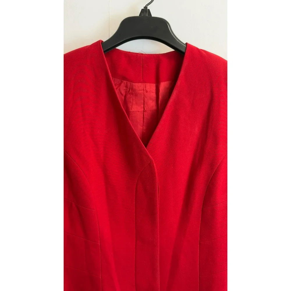 Vintage Red Suit Set Women's 10 V-neck Longline Blazer and Pencil Skirt Red